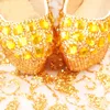 New Fashion Luxury Gold Rhinestone T Visa modell Högklackat Kvinnor Pumpar Spring Diamond Wedding Shoes Platforms Prom Party Shoes