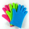 Silicone BBQ Gloves Insulated Kitchen Tool Heat Resistant Glove Oven Pot Holder Cooking Mitts Five Fingers Anti Slip Dots 142g/pcs[SKU:A586]