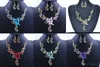 6 färger Kvinnliga fjärilsblomma Rhinestone Pendant Statement Halsbandörhängen smycken Set Fashion Jewelry Bridal Wedding Dress JE215U