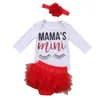 Abbigliamento per neonate in cotone a maniche lunghe MAMA'S mini pagliaccetto + volant tutù pantaloncini di pizzo + fascia per capelli 3 pezzi Set per ragazze abiti per neonati