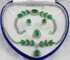 La mode argenté vert Jade collier Bracelet boucle d'oreille définit / ensembles de bijoux de pierres précieuses