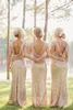 Sequins Short Sleeve Gold Bridesmaid Dresses Long Length Cheap Bridesmaid Dress Backless Sheath Prom Gown Wedding Party Dress