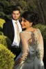 3/4 Long Sleeve Cheap Vestios De Marriage Wedding Dresses Sheer Saudi Arabia Lace Appliques Arabic Wedding Gowns with Button Back