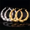 Artikel 18K Real Gold Plated Bamboo Grain Hoop Earrings Gift Smycken Hela för kvinnor YE664256X