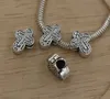 MIC 50 sztuk / partii Tybetański Silver Cross Duże dziury Koraliki Fit Europejskiej Charms Bransoletka 11x14.5mm Biżuteria DIY
