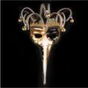 Maschera per metà superiore con naso lungo alla moda con campana Maschera per feste fatta a mano stile Ventice Rosso Blu Nero DEC336