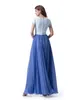 Dwóch stonowanych Niebieski Długie Skromne Suknie Druhna Rękawowe Rękaw Szyfonowe Szyfonowa A-Line Simple Fashion Maids of Honor Dresses Custom