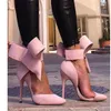 Brand New Sexy Lady Wieczór Wiosna Królewski Niebieski Czerwony Czarny Big Bow Tie Pompy Wskazane Toe Plus Size High Heel Buty dla kobiet