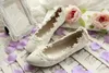 2015 White Lace Wedding Shoes Pearls Beading Applique Fashion Bridal Shoes Hand Made Cheap Modest Sexy Elegant Free Shipping In Stock New