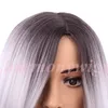 Fashion Lace Front Wig Ombre Blackgray 12Inch Straight Short Bob Syntetiska värmebeständiga hår peruker Populära