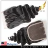 Lace Closures 3 Raie Cheveux Tissages Reine Cheveux Malaisiens Vierges Humaines Closures 4x4 Loose Wave Couleur Naturelle Bella Hair