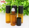 Snelle levering 5 ml glazen roller lege amber glazen fles metalen roller bal mini parfum monster fles etherische olieflessen te koop