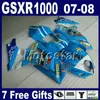 ABS Motorcycle fairing kit for SUZUKI GSXR1000 2007 GSX-R1000 2008 blue black plastic fairings sets K7 GSXR 1000 07 08 Hs16+Seat cowl