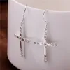 Top qualité 925 Sterling Silver Cross Dangle Earrings avec des bijoux de mode Zircon assez mignon cadeau de Noël livraison gratuite