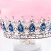 Queen Crown Luxurious Blue Diamond Pageant 웨딩 신부 보석 액세서리 Quinceanera 비잔틴 티아라 파티 파티 헤드 밴드 7021292