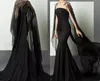 Svart sjöjungfrun kvällsklänningar Elie Saab Dresses Evening Wear Beaded Chiffon med Cape African Arabic Formal Gown Pageant Dress Runway