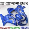 鈴木GSXR600 GSXR750 2001-2003 K1ホワイトフレームブルー高品質フェアリングキットGSXR 600 750 01 02 03 EF10