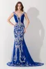 Sheath Mermaid Royal Blue Tulle Prom Evening Dress 2015 Off Shoulder Formal Party Gowns With Unique Beading Sequins ElegantNew Gowns BZP0436