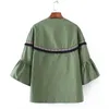 Women's Jackets Wholesale- 2021 Fashion Layered Tassel Women Jacket O Neck Flare Sleeve Basic Coats Plus Size Green Chaquetas Mujer YD83001