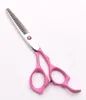 6 "Japan 440C Anpassad logotyp Rosa Professionell Human Hair Scissors Barbers Frisör Saxar Skärning Tunna Shears Style Tools C1024