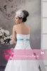 New Design Strapless 2015 Empire Waist Wedding Dresses With Light Sky Blue Beading Appliqued Satin Sash Plus Size Bridal PartyGowns WDH1-476