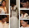 Nya kommande långa spetsar svarta tjejer bröllopsklänningar Beading Sequined Lace Appliques Backless Africa Style Tulle Chapel Bridal Gowns 055