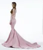 Um ombro vestidos de noite desgaste New Sexy Árabe alta Neck Illusion Lace frisado apliques de-rosa longo da sereia Formal Party Dress Prom Vestidos