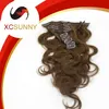 Xcsunny clip de cabello virgen brasileño insensible en las extensiones de cabello humano Remy Cabeza completa # 4 Brown Body Wave Grado A 90-130G (9pcs) / SET