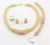 T GG Sets Rhinestone 18K Gold Plated African Jewelry Sets Wedding Necklace Bracelets Earrings Rings for Women