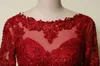Hoge kwaliteit echte foto jurken rode zeemeermin avondjurken illusie hals lange mouwen kralen borduurwerk Pageant formele partij plus size