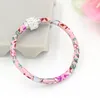 Blanda 5 färger Helt nya Crystal Bead Blomma tryckt tygrep armband och Crystal Magnetic Closer Bead Armband för kvinnor