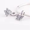 925 Ale Sterling Silver Pandora Armband Pärlor Smycken Butterfly Dangle Pendant Crystal Bead Charm, Passa European Charm Armband för kvinnor