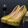 Rhinestone Women Party Prom High Heels Gold Color Fashion Banquet Dress Chaussures Pageant Event Chaussures 10cm Chaussures nuptiales de mariage6112377