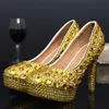 Rhinestone Women Party Prom High Heels Gold Color Fashion Bankiet Dress Buty Pageant Event Buty 10 cm Wedding Bridal Shoes