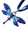 Heet verkoop 6 kleuren vintage emaille dragonfly crystal hanger kettingen organza string ketting kettingen mode-sieraden