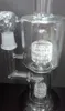 Bent munstycke 11 inches glas bong med dubbla matris perc vattenrör svart färg 14.4mm gemensam bra kvalitet gratis frakt