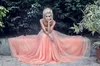 Peach Prom Dresses Coral Druhna Sukienki z koronkową aplikacją A Linia Sweetheart Neck Bez rękawów Długi Blush Party Dresses Ball Suknie