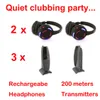 Fabriksförsörjning RF Silent Disco Complete System Black LED trådlösa hörlurar -2 headset med 3 sändare