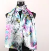 1pcs Fuchsia Pony Grey Silver Yellow Scarf Peacock Feathers Women's Fashion Satin Oil Painting Long Wrap Shawl Beach Silk 1602706