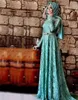 Moslim Avondjurken A-lijn Lange Mouwen Mint Groene Kant Hijab Islamitische Dubai Abaya Kaftan Lange Avondjurk Prom Dress
