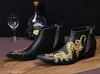 2016 New Fashion Genuine Leather Dragon Embroidered Ankle Boots Mans Pointed Toe Formal Dress Shoes for Men Plus Size 38-46