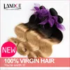 3pcs mycket 8-30inch två ton ombre eurasiska mänskliga hårförlängningar kroppsvåg färg 1b / 27 # blonde ombre eurasian jungfru remy hår vävbuntar