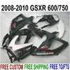 ABS fairing kit for SUZUKI GSX-R750 GSX-R600 2008 2009 2010 K8 K9 white black fairings set GSXR 600 750 08-10 TA17