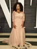 2020 rosa cipria Oprah Winfrey Abiti celebrità Oscar plus size scollo a V tubino in tulle con maniche lunghe Sweep Train drappeggiato da sera D5988660