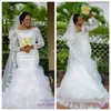 Plus Size Lace Mermaid Wedding Dresses Long Sleeves Robe De Marriage 2016 Scoop Appliques Beaded White African Bridal Gowns Made In China