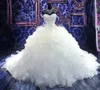 2023 Luxus Perlen Stickerei Ballkleider Brautkleider Prinzessin Kleid Korsett Schatz Organza Rüschen Kathedrale Zug Braut Dr237v