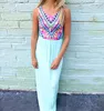 Estilo de verano al por mayor 2016 Femenino sin mangas Tank Long Vestido de moda Wave Rayed Rayado Impresionante Máxi Máxi Vestidos Bohemian Beach Vestidos