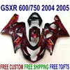 SUZUKI GSXR600 GSXR750 2004 2005 için ABS tam kaporta kiti siyah fairings setinde kırmızı alevler K4 GSX-R 600 750 04 05 FG26