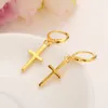 Design speciale Christian Vogue Womens True Real 24K Solid Fine Yellow Gold GF Crocifisso Croce Orecchini con ciondolo senza tempo