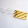 Wholesale-Curve Needle 20pcs/pack Hair Weaving Extension Hook Needle Micro Loop Threader Hair Tools Wooden Handle Stainless Steel C Wire